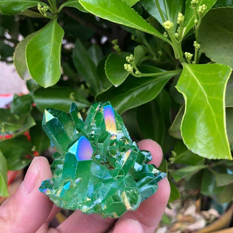 50g Natural Green Aura Quartz Titanium Energy Crystal Cluster VUG Specimen Stone