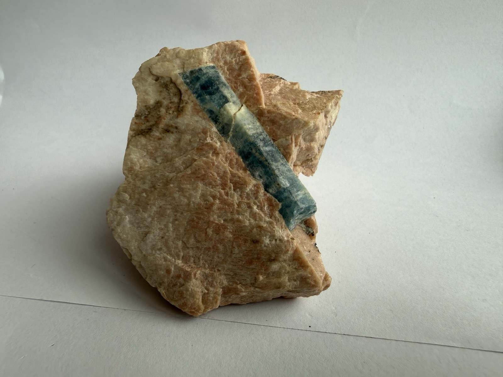 Natural Aquamarine Crystal in Pink Feldspar Matrix Rough Mineral Specimen