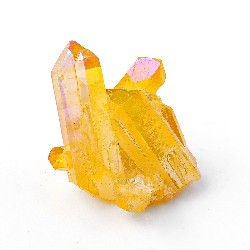 Natural crystal cluster ornament electroplated colored single-pointed column