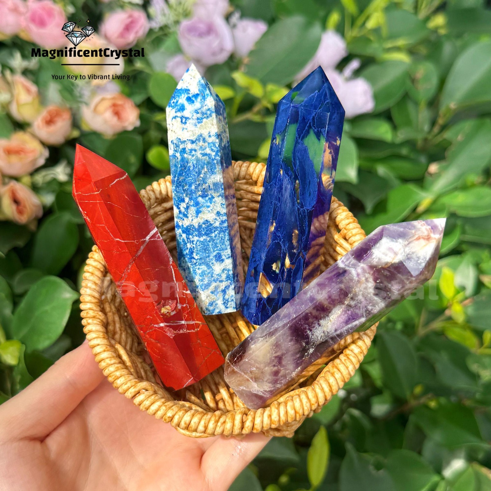 7PCS Genuine 7 Chakras Crystal Tower Point Rainbow Spiritual Reiki Obelisk Wands