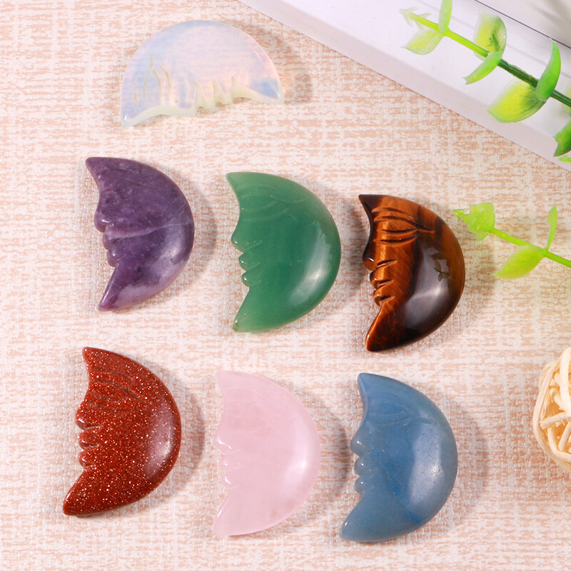 Natural quartz hand carved crystal moon face healing gemstone decoration 10pcs
