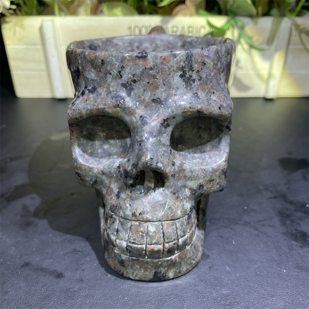2.2LB 6.3″ Natural Yooperlite Skull Cup Crystal Reiki Heal Carving Gift Decor