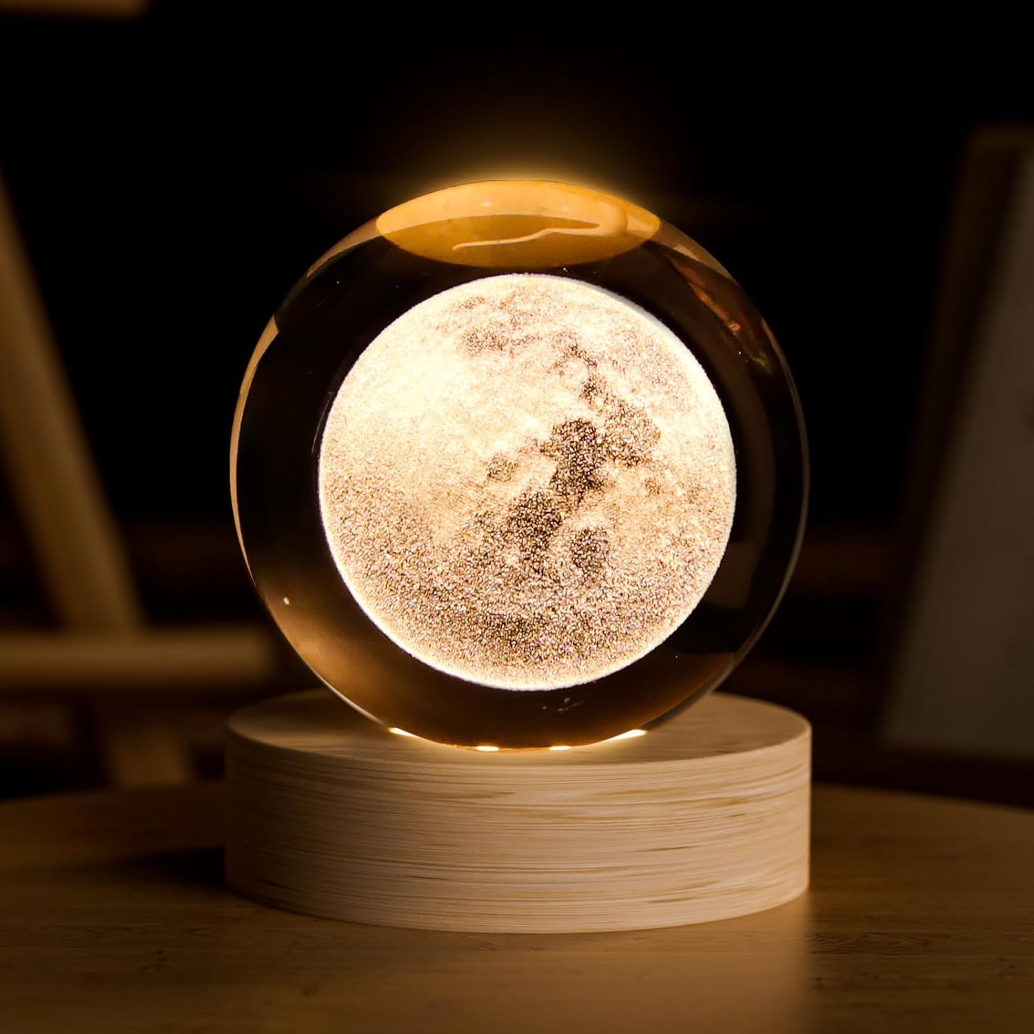 3D Moon Crystal Ball, 2.4inch Space Decorative Quartz Glass Ball, Astronomy Pres