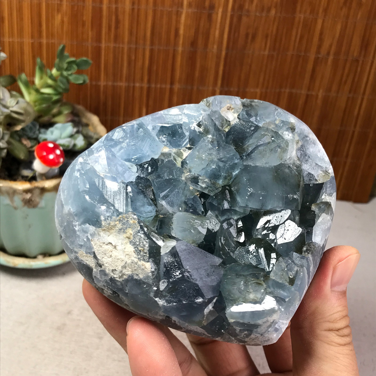 1.07kg Natural Blue Celestite Crystal Heart Quartz Cluster Geode Specimen A6218