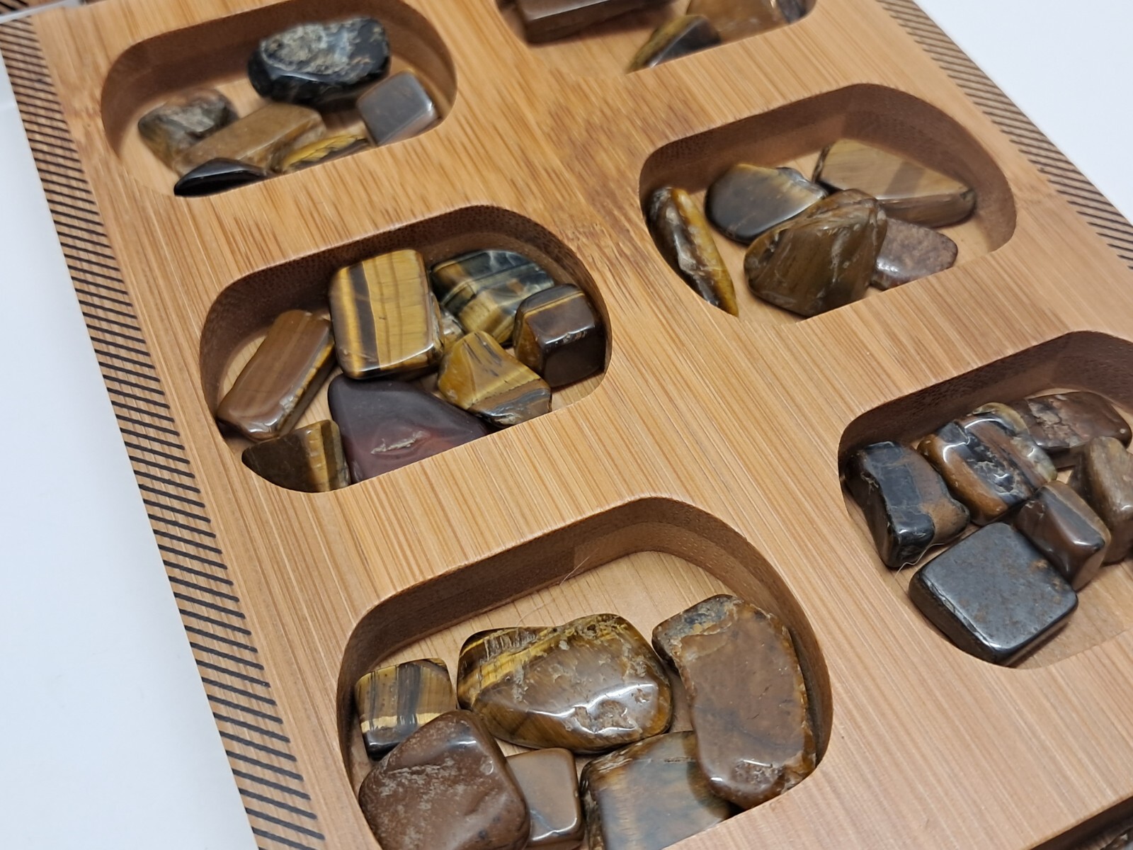 Tiger’s Eye Gemstone Small Tumbled Stone Natural Polished Round With Wood Tray