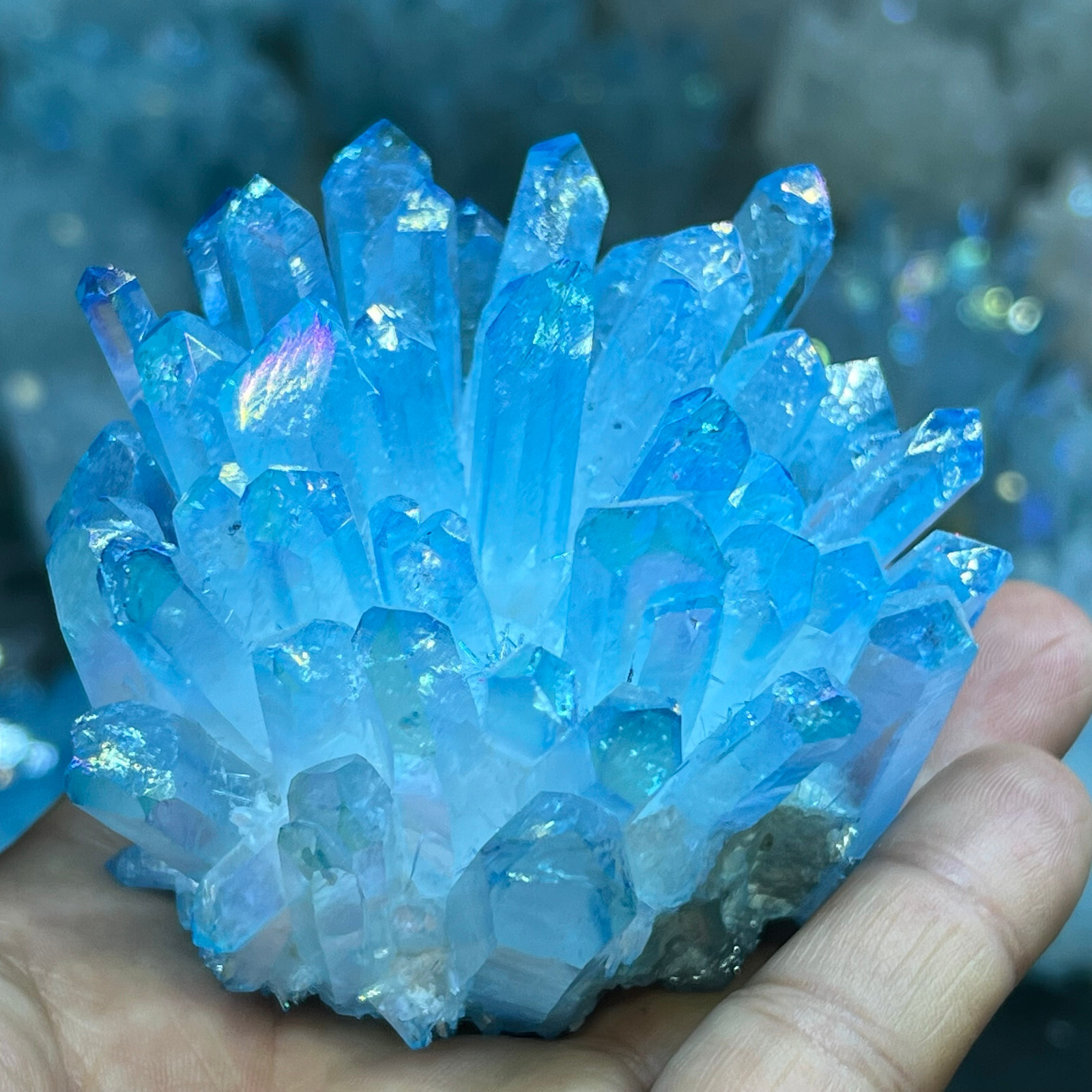 Natural blue Titanium Phantom Quartz Crystal Cluster Mineral Specimen 300g+-