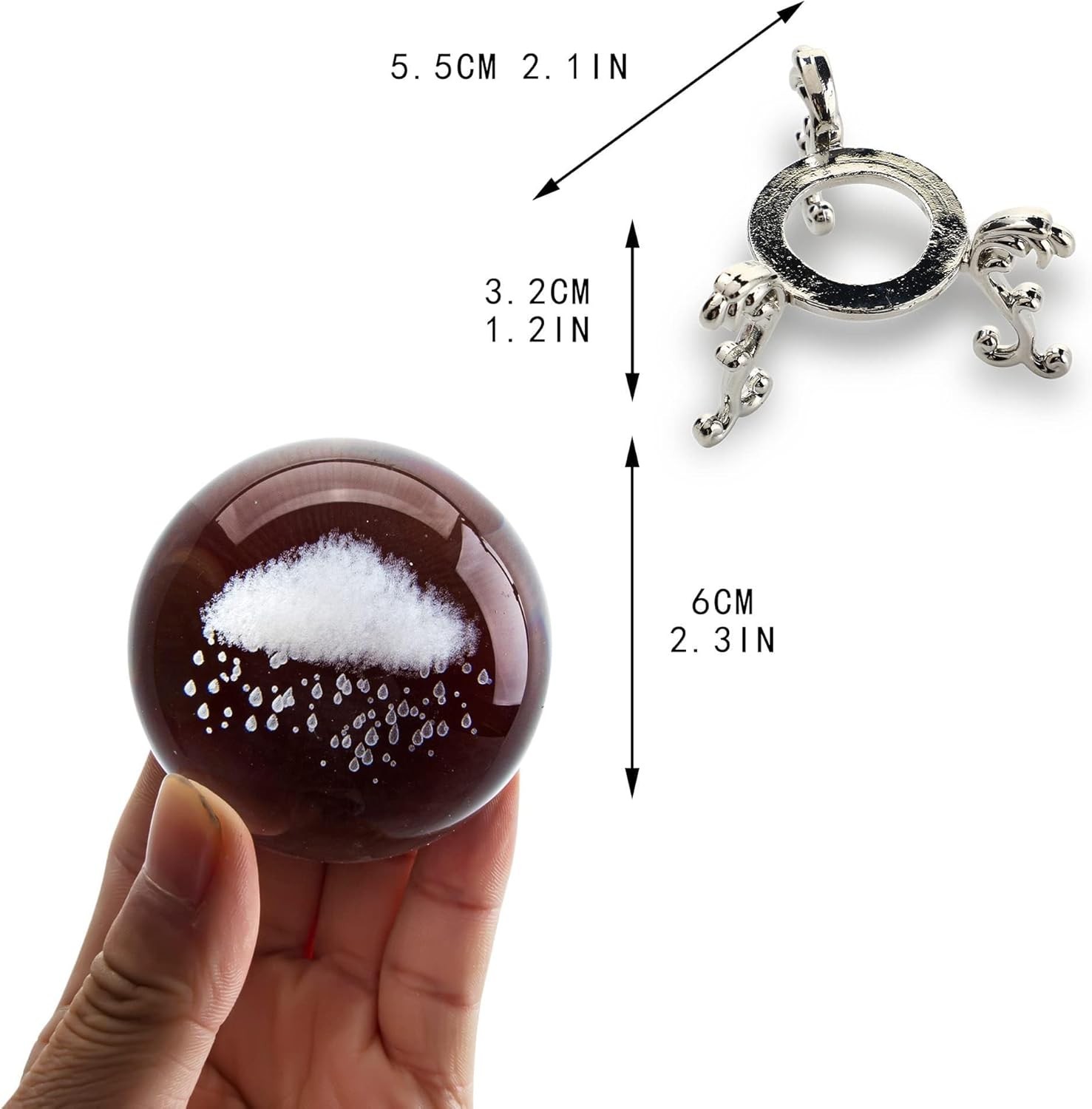 60mm/2.3inch 3D Inner Carving Crystal Ball Paperweight with Silver Rain Cloud