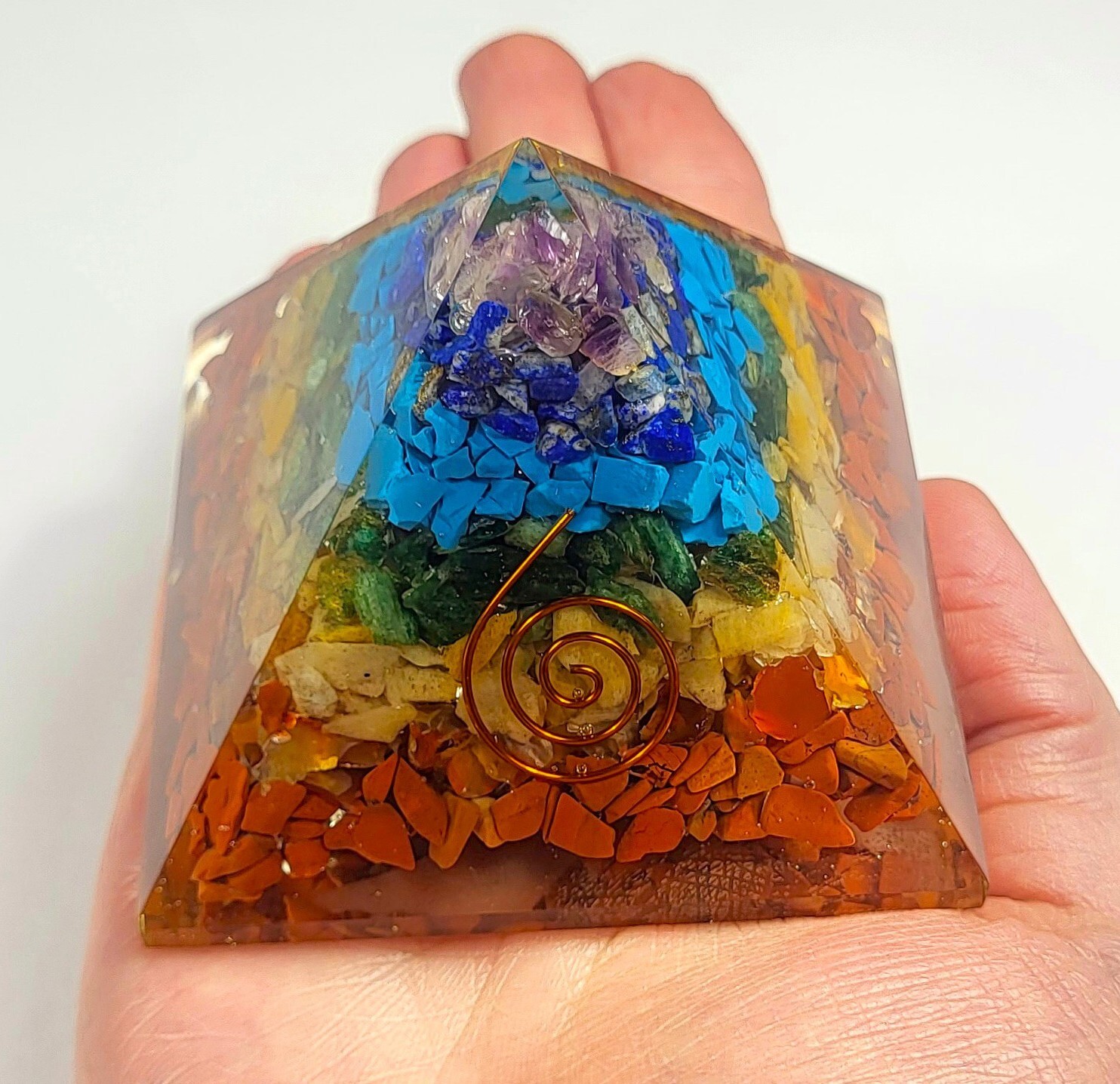 2.8″ 7 Color Chakra Orgonite Orgone Pyramid Energy Reiki Charged Heal Generator