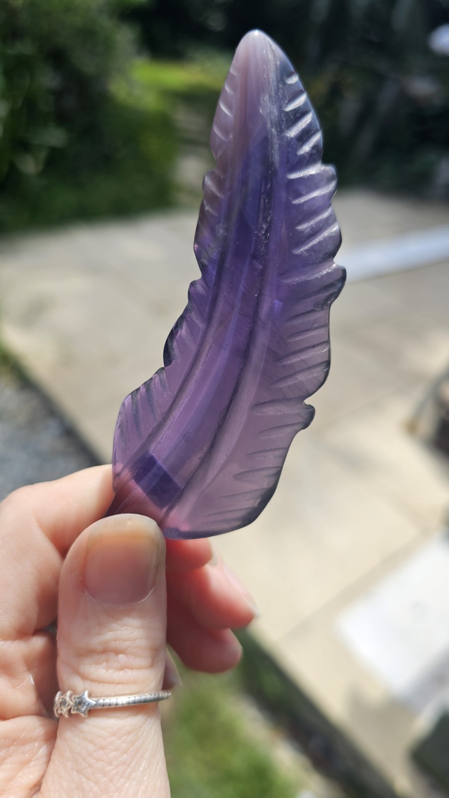 rainbow Fluorite Feather Carving crystal 65g 10cm opaque