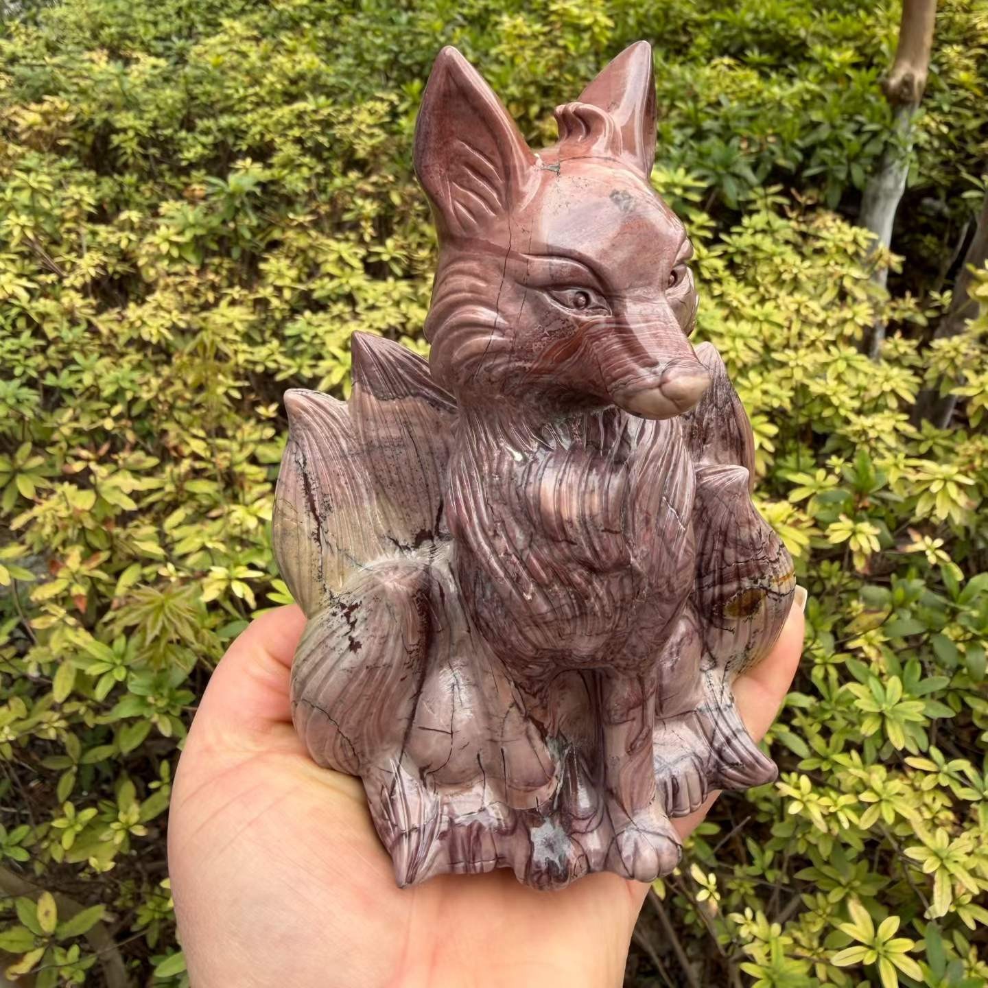 1pc Natural Painted Stone Quartz Carved Nine-tailed fox Crystal Reiki Decor