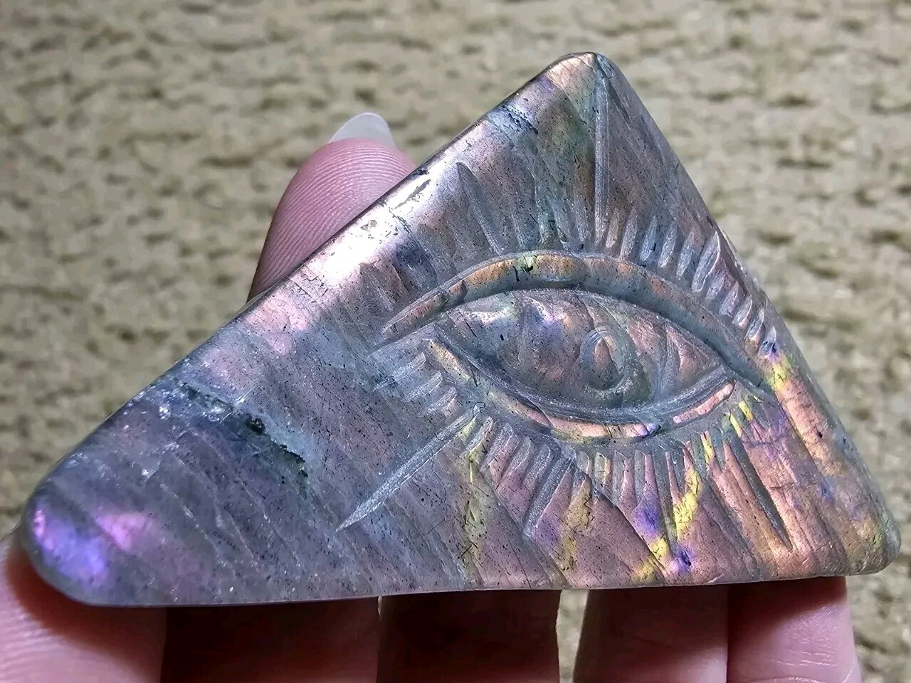 Labradorite All Seeing Evil Eye, Illuminati Carving, Crystals & Stones, Mineral