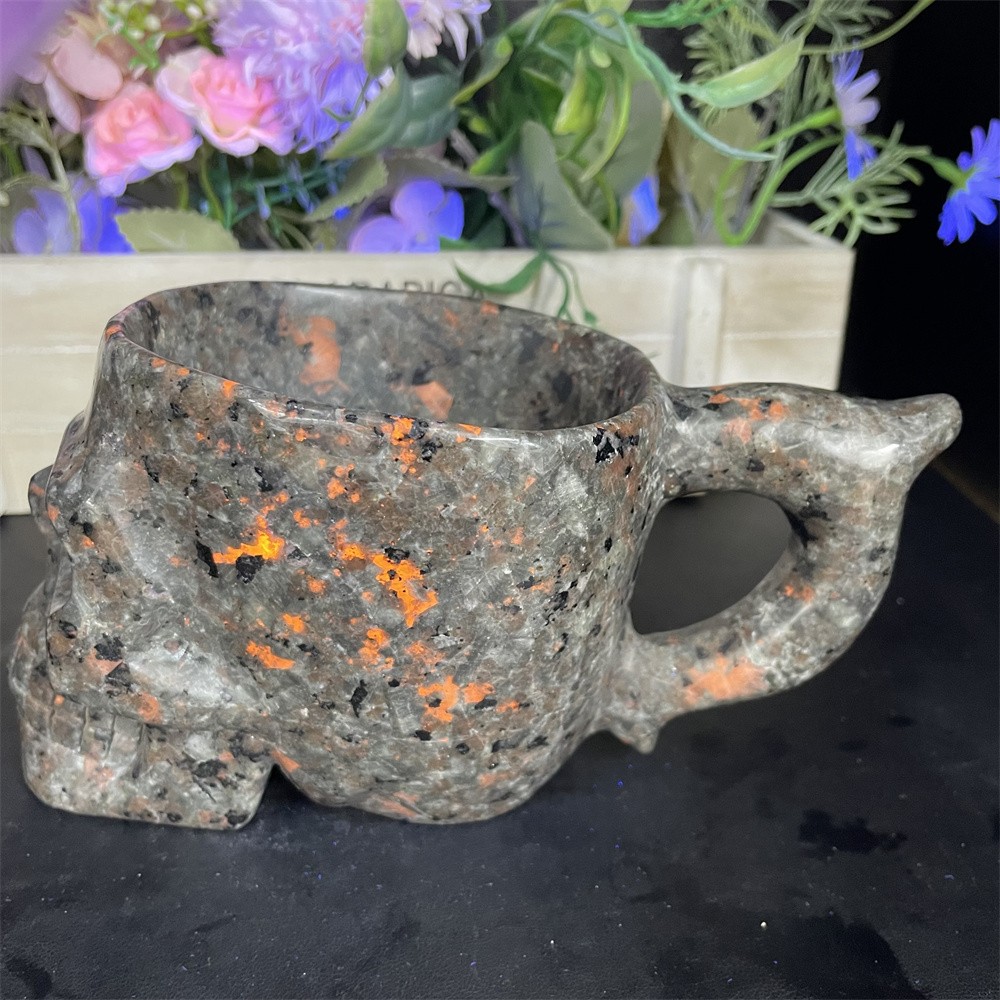 2.2LB 6.3″ Natural Yooperlite Skull Cup Crystal Reiki Heal Carving Gift Decor