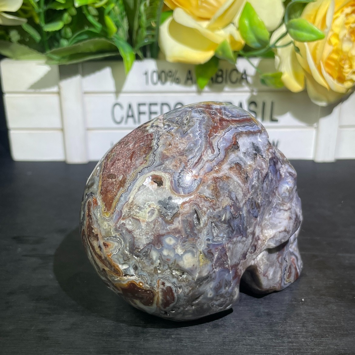 1.7LB 3.9″ Natural Mexican Agate Skull Carved Crystal Reiki Quartz Healing