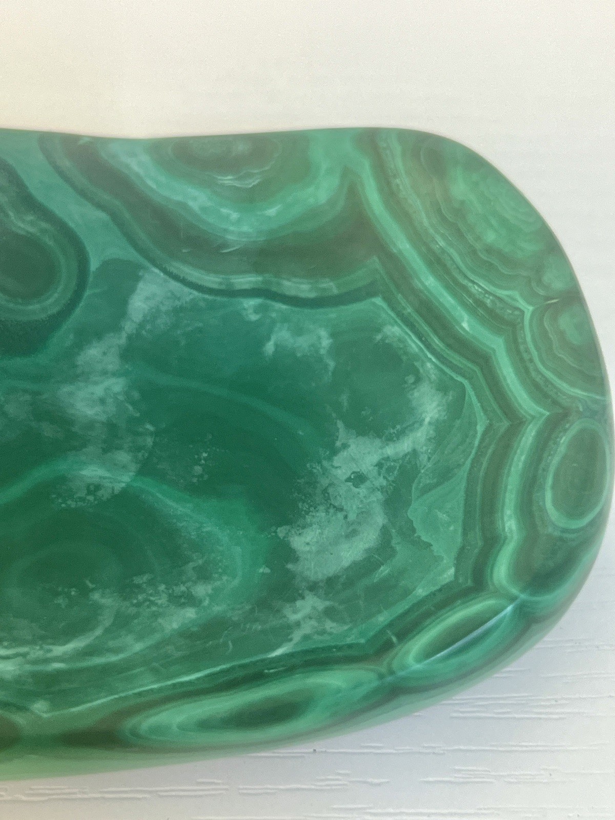 Natural Solid Malachite Stone Hand Carved Oval Dish 3.5”x2.5”