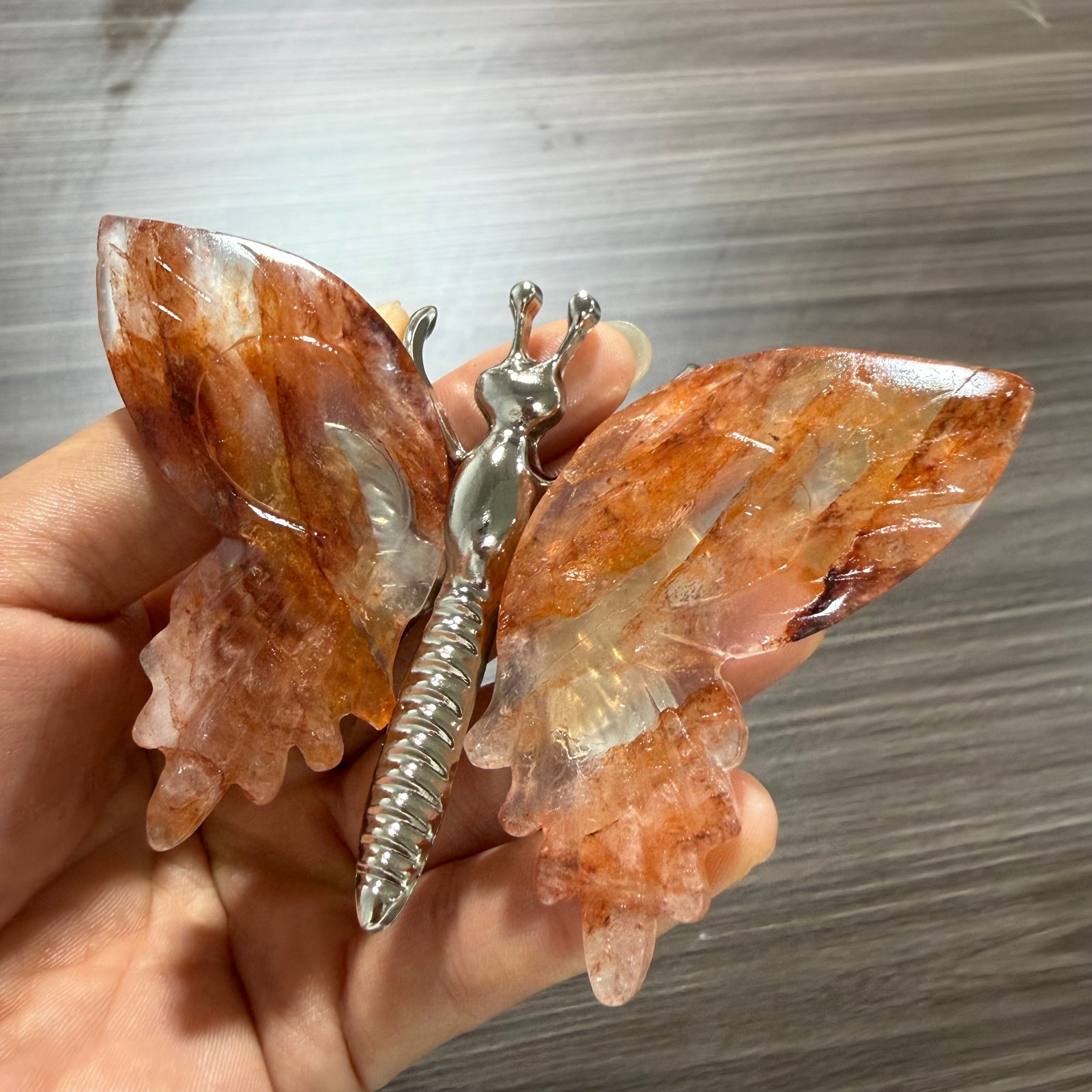 3.6″ Natural red gum flower Butterfly carved Reiki heal holiday gift 1pc