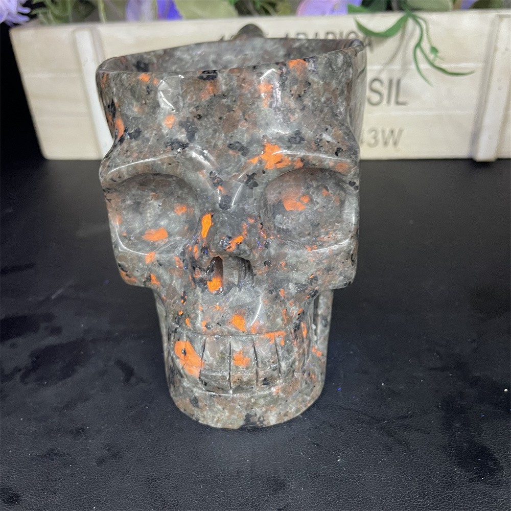 2.2LB 6.3″ Natural Yooperlite Skull Cup Crystal Reiki Heal Carving Gift Decor