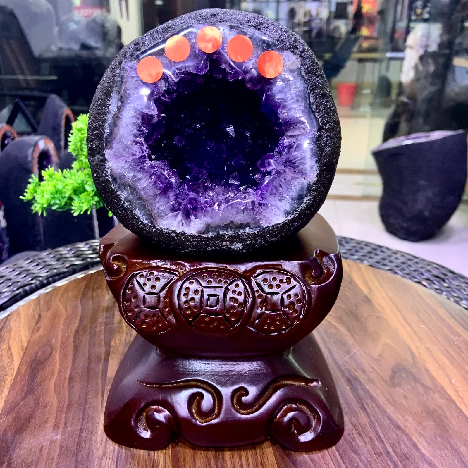 9.9LB natural amethyst money bag geode quartz crystal Reiki decoration +base-