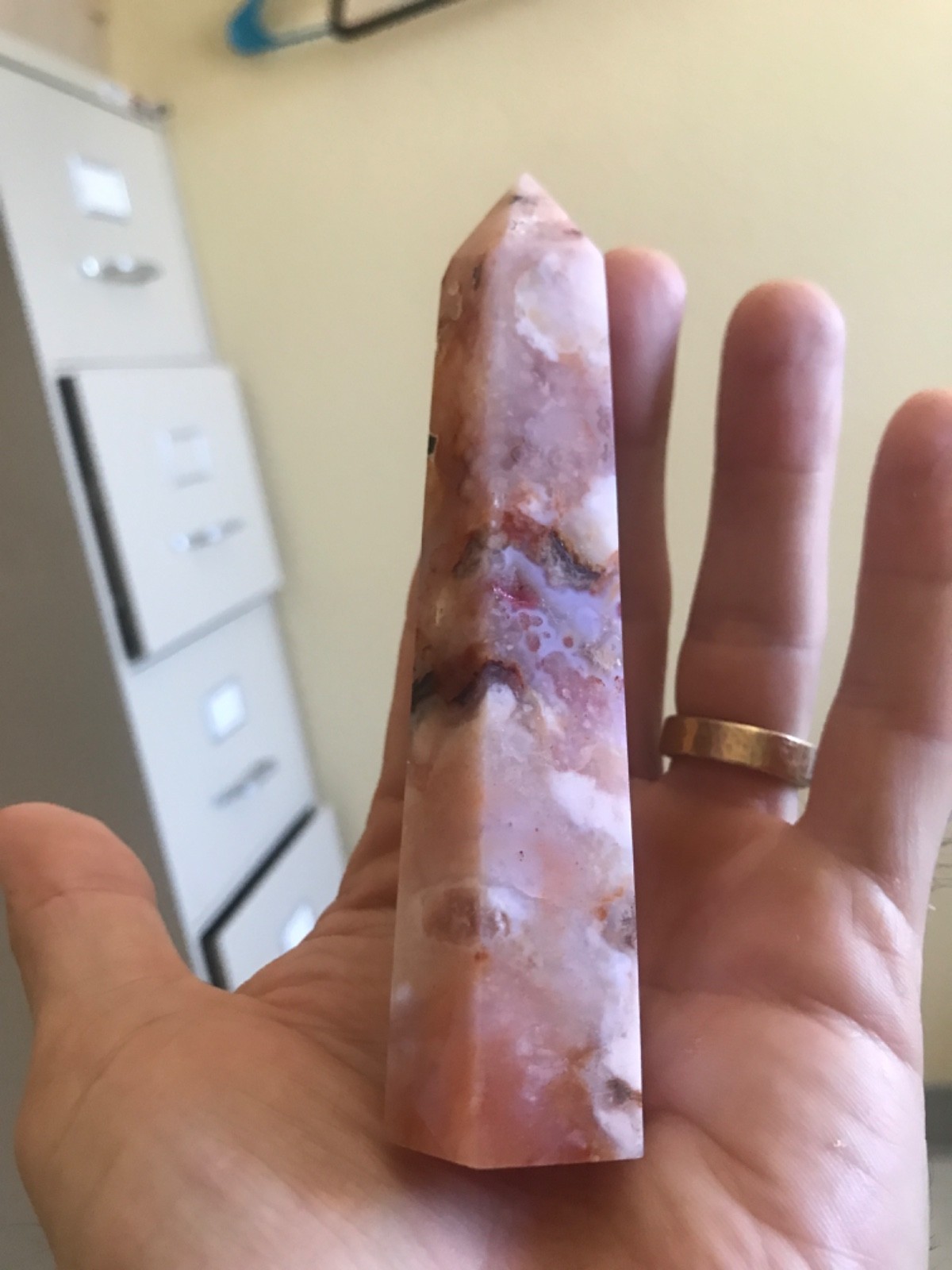 3” Cherry Blossom Agate Point Obelisk Wand Natural Floral Crystal Tower Decor