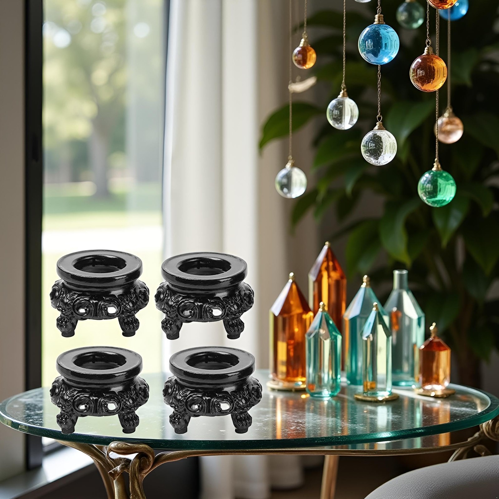 4Pcs Black Wooden Display Stand for Crystal Sphere Quartz Ball Holder Hollow …