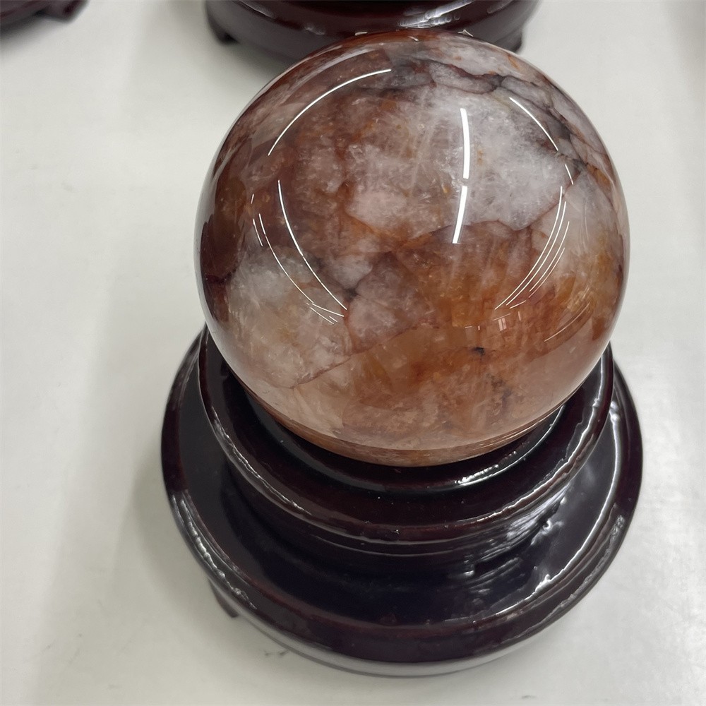 1.4LB 3″ Natural Red Fire Quartz Hematoid Sphere Magic Crystal Heal Ball Decor