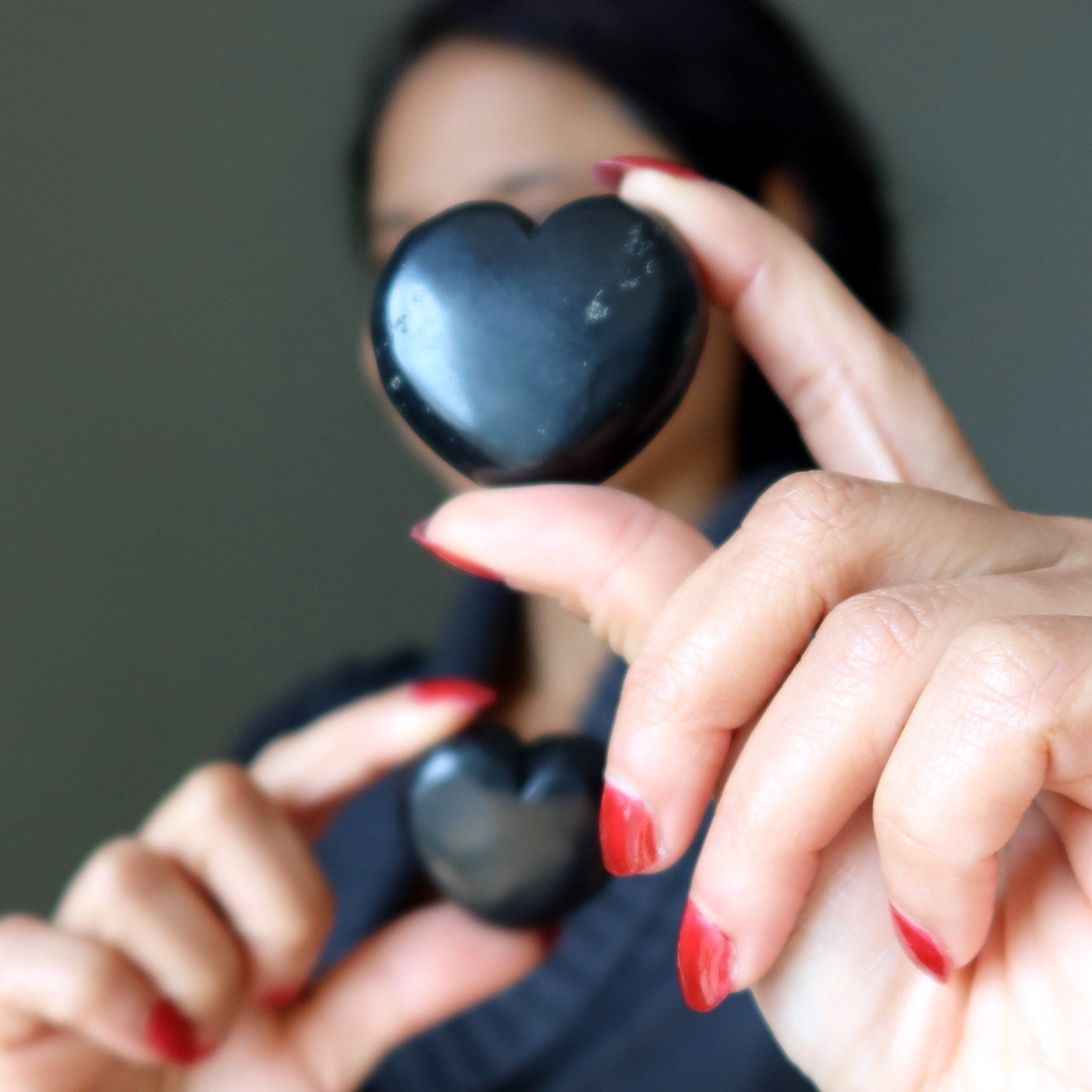Shungite Heart Stone Love Protection Crystal Natural Black Polished Gemstone