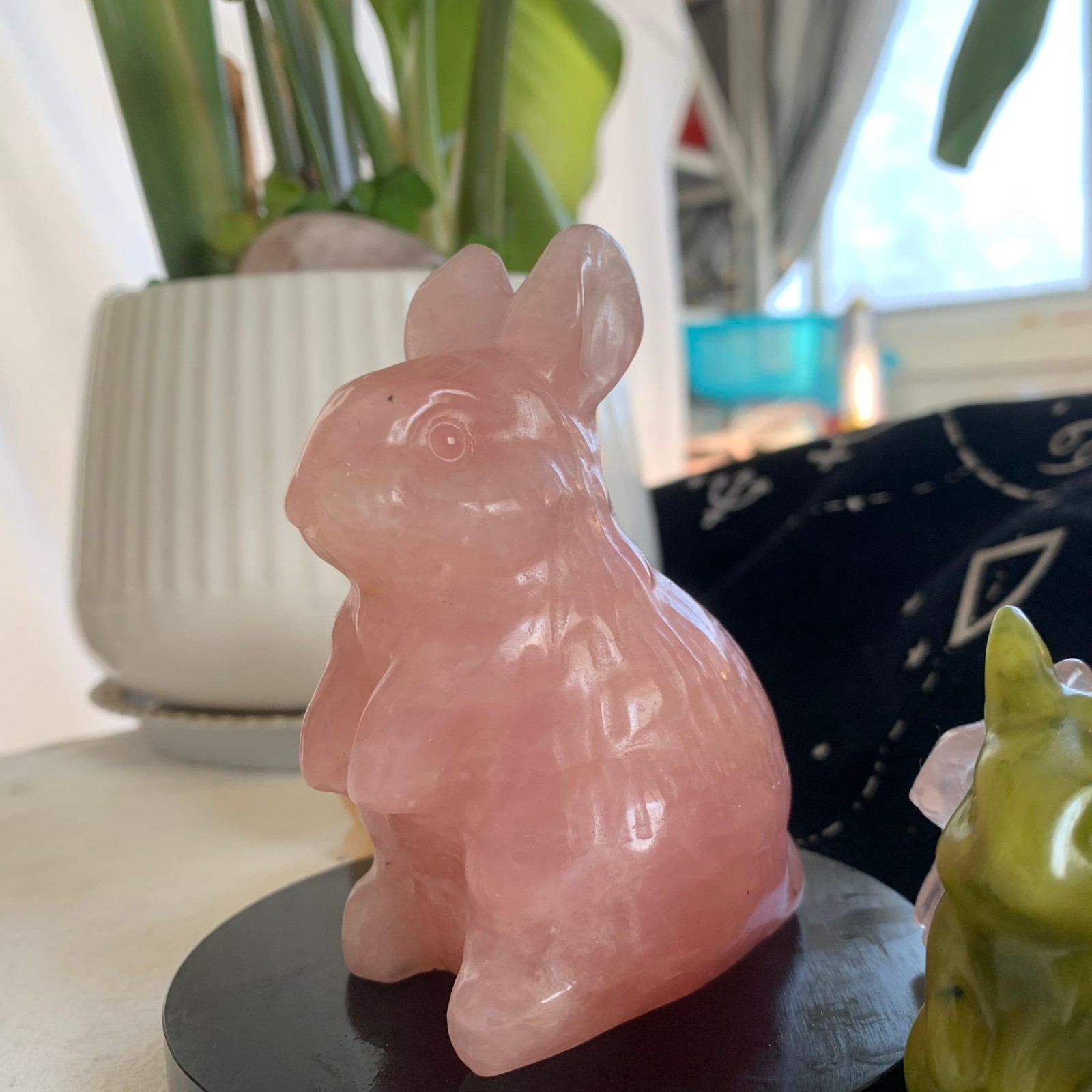 316g Rose Quartz Bunny Animal Sculpture Easter Rabbit Crystal Gift Art Deco
