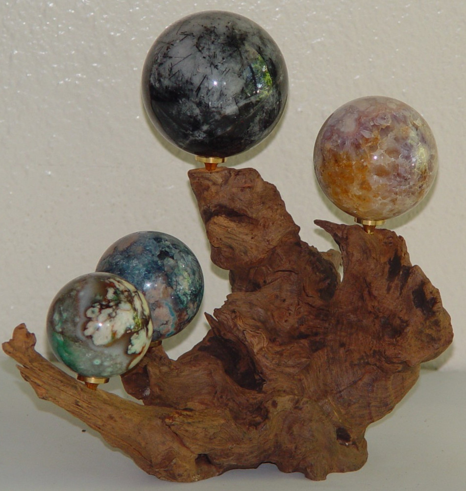 Natural Driftwood Crystal Sphere Display Stand 4 Holder Removable Peg Exact