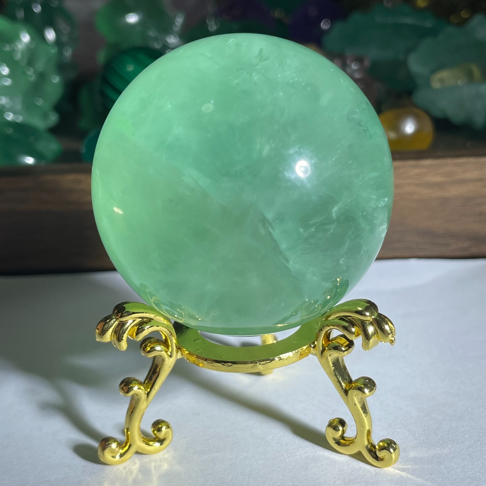 247g Natural Apple Green Fluorite Quartz Crystal Sphere Ball Reiki Healing Decor