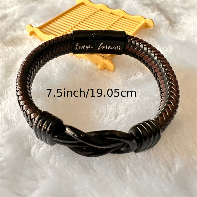 Men’s Genuine Leather Braided Bracelet Stainless Steel Magnetic Buckle Bangle