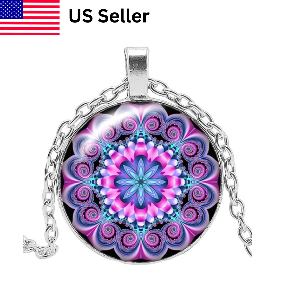 Orgonite Pendant Chakra Healing Stone Necklace, Flower of Life Mandala