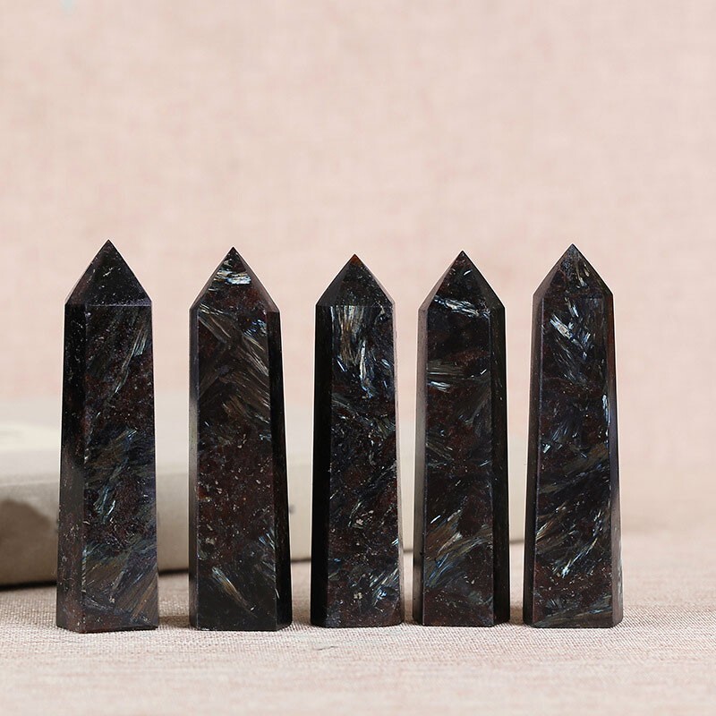 Arfvedsonite Healing Crystal Tower Point Wand Reiki Witch Obelisk Decor Gifts