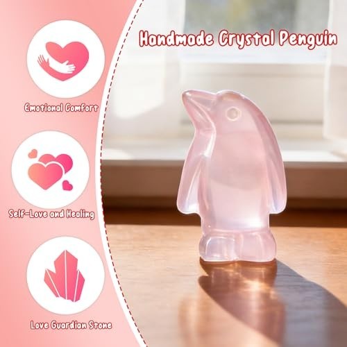 Romantic Rose Quartz Penguin Gifts for Couples – Valentine’s Day, Anniversary, B