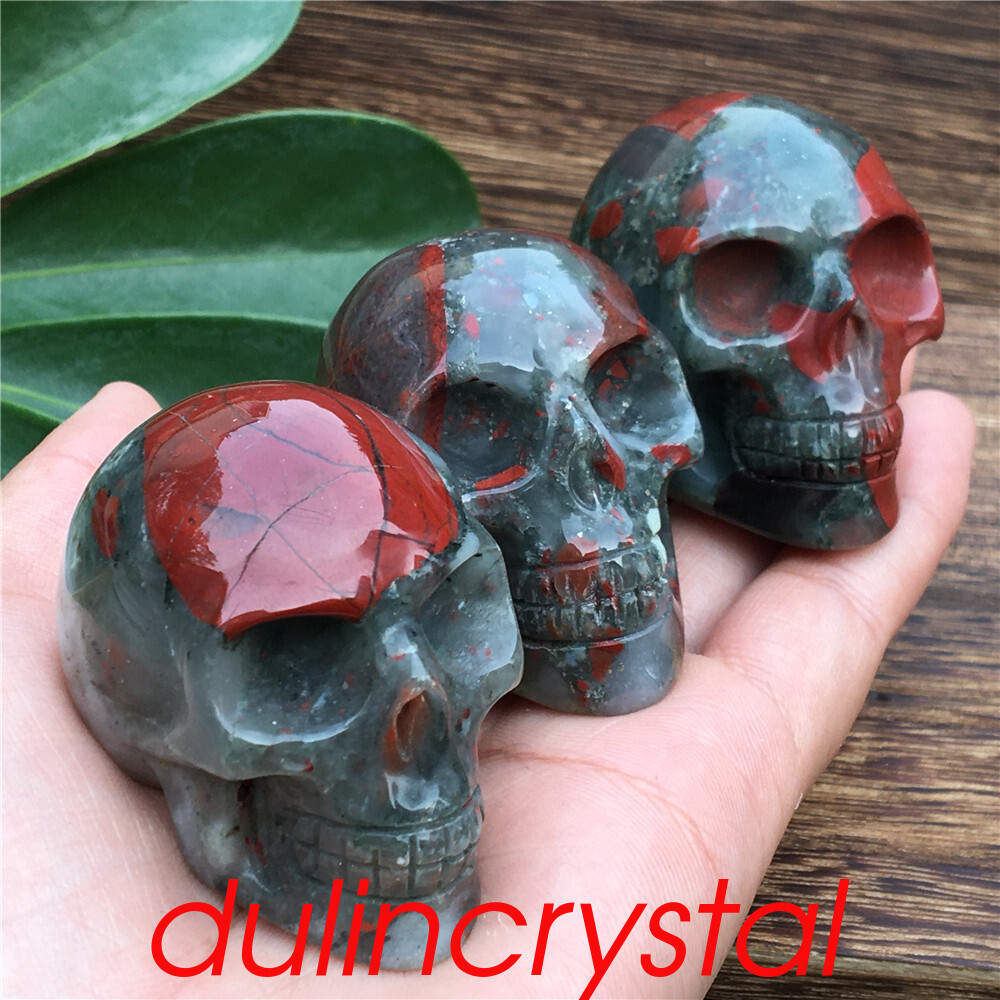 1pc Natural blood stone jasper skull quartz crystal carved reiki healing 2”