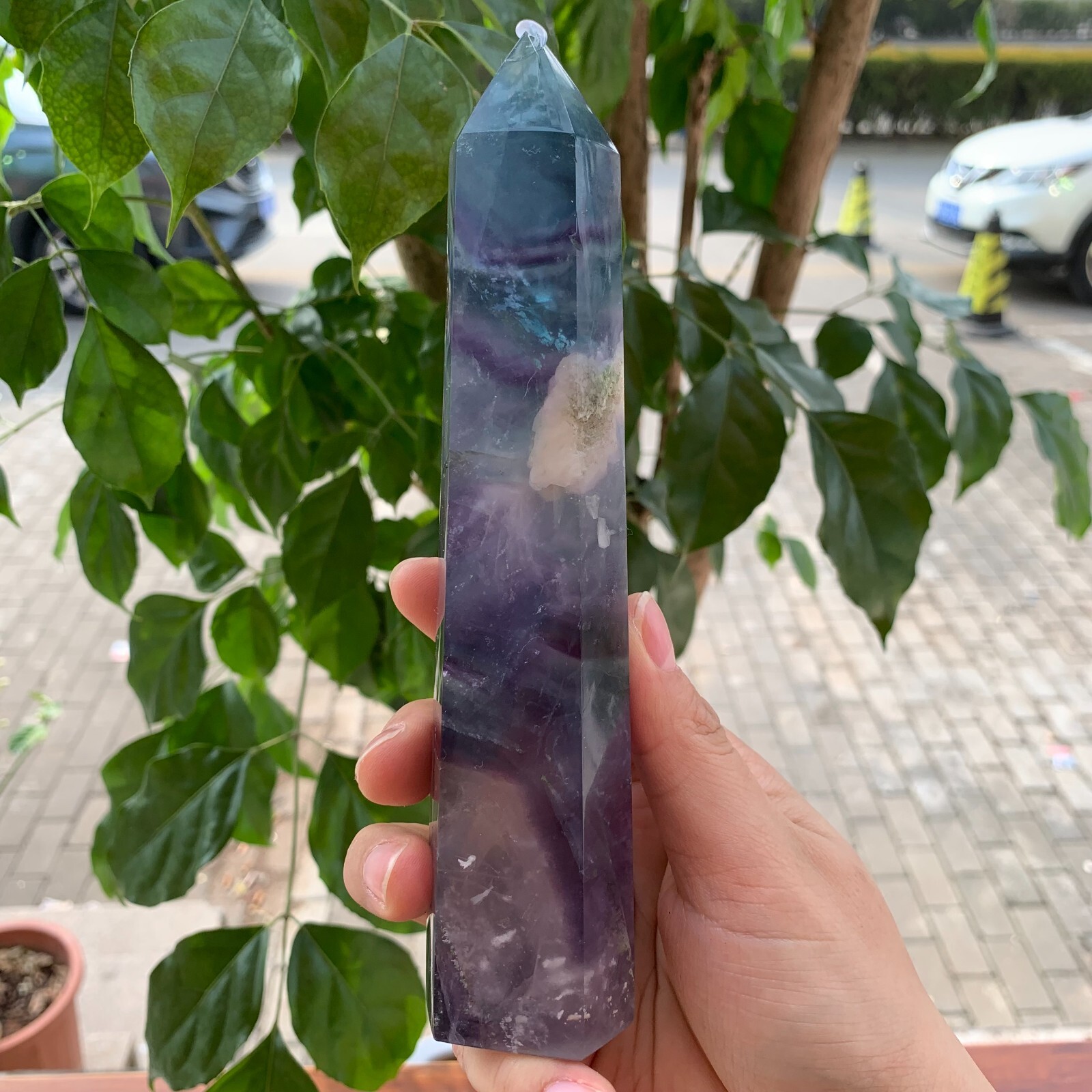 445g Natural Rainbow Fluorite Obelisk Crystal Quartz Tower Point Mineral 172mm