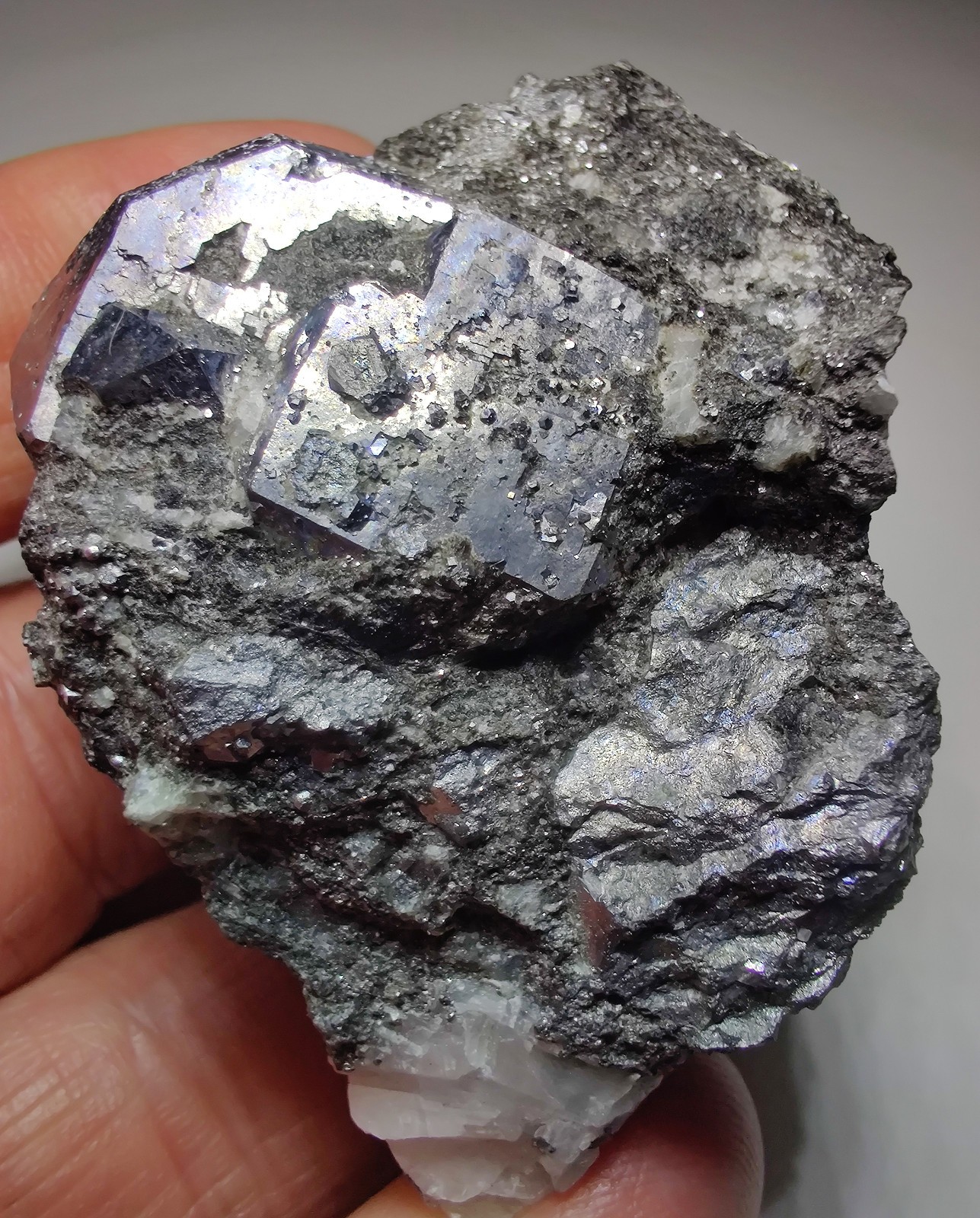 Skutterudite crystals with Calcite, etc. Bou Azzer Mine, Morocco. 179 grams.