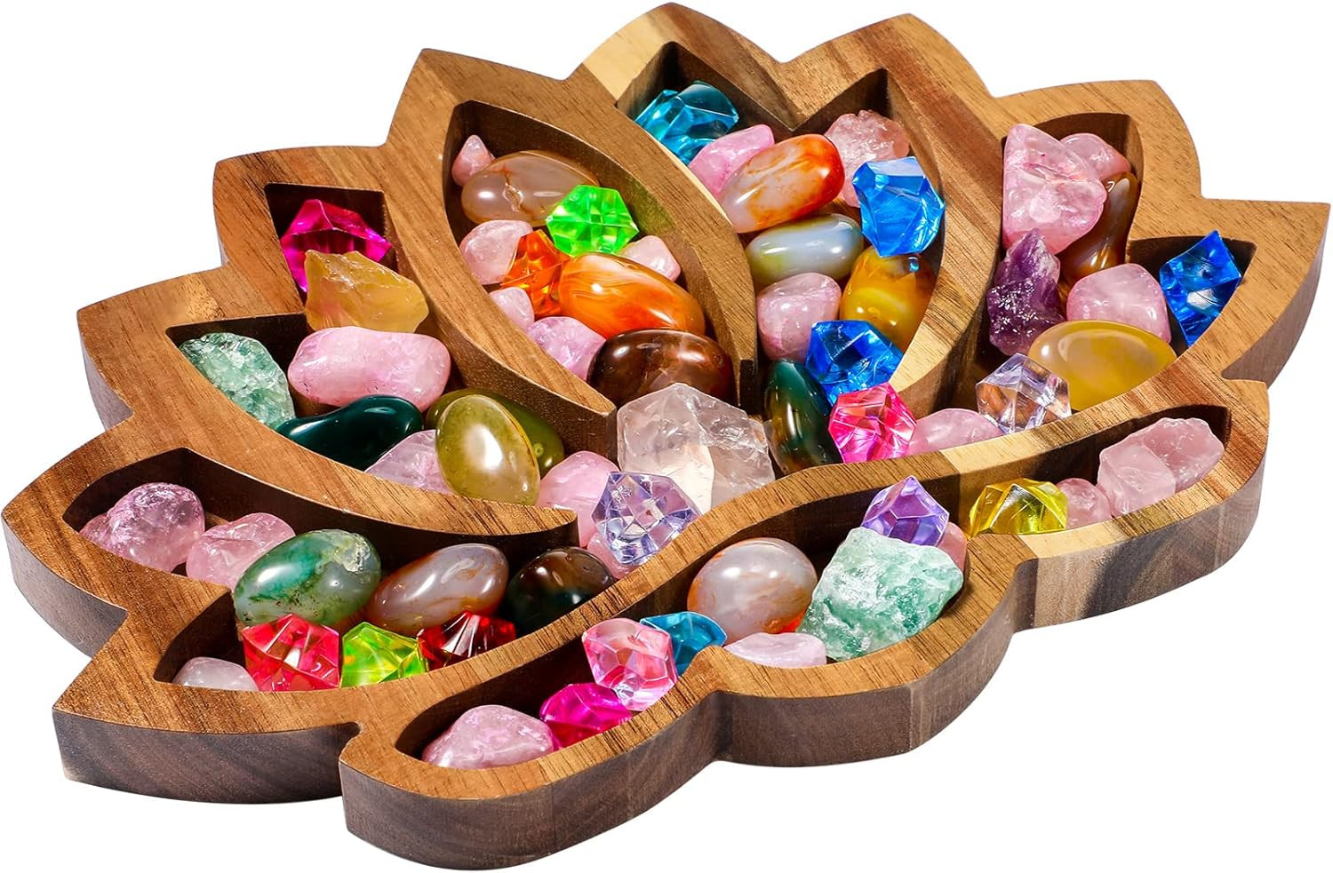 Lotus Crystal Tray for Stones Crystals and Healing Stones Flower Wooden Crystal