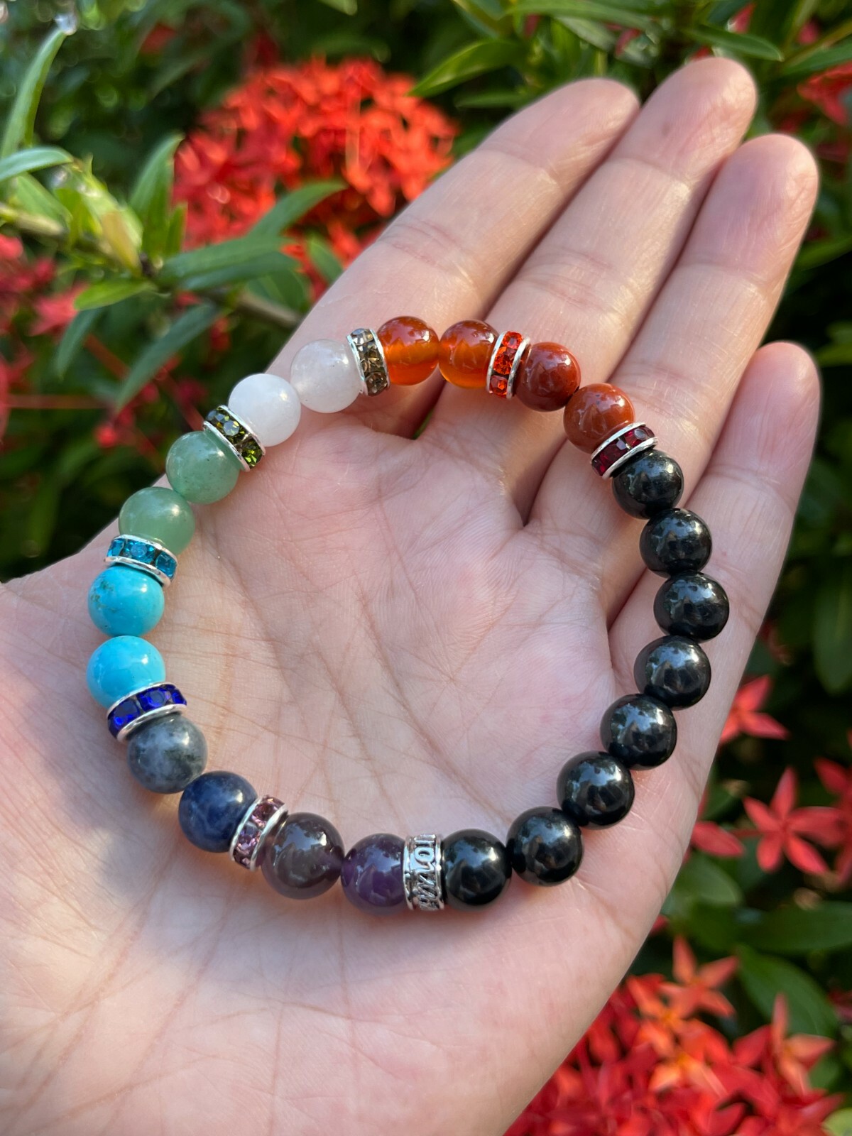 Genuine Stone & 7 Chakra Stones 8mm Bracelet For Men and Women