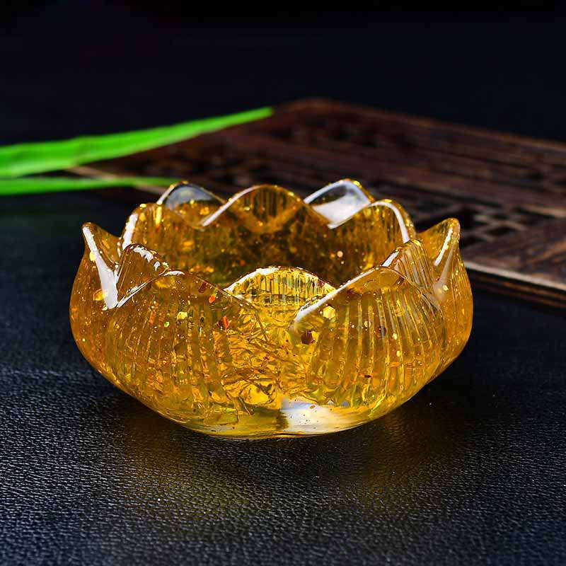 Natural Quartz Crystal Crushed Stone Lotus Degaussing Bowl Healing Resin Decor