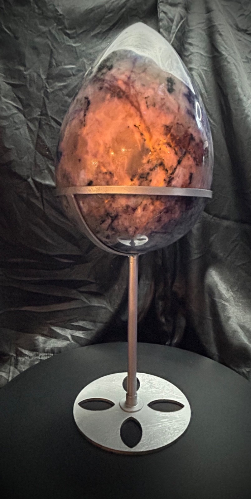 10lb 4.2oz Afghanite Egg Statement Piece 14″ Tall With Metal Stand UV Reactive