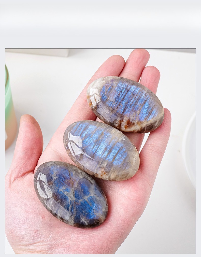 Natural Moonstone Palm Stone Polished Calming Healing Crystal Tumbled Stone Gift