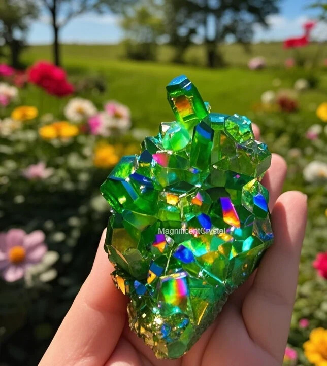 2025NEWFIND Natural Green Crystal Cluster 80-100g Raw Green Quartz Specimen Gift