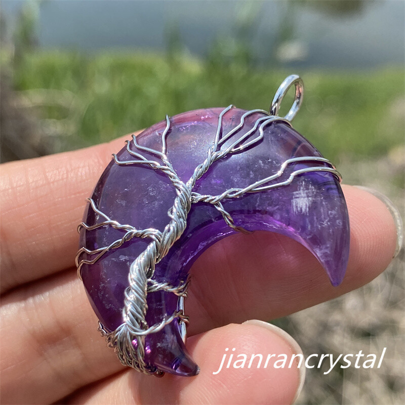 1pc Natural Amethyst Quartz Hand Carved Moon Quartz Crystal Skull Reiki Healing
