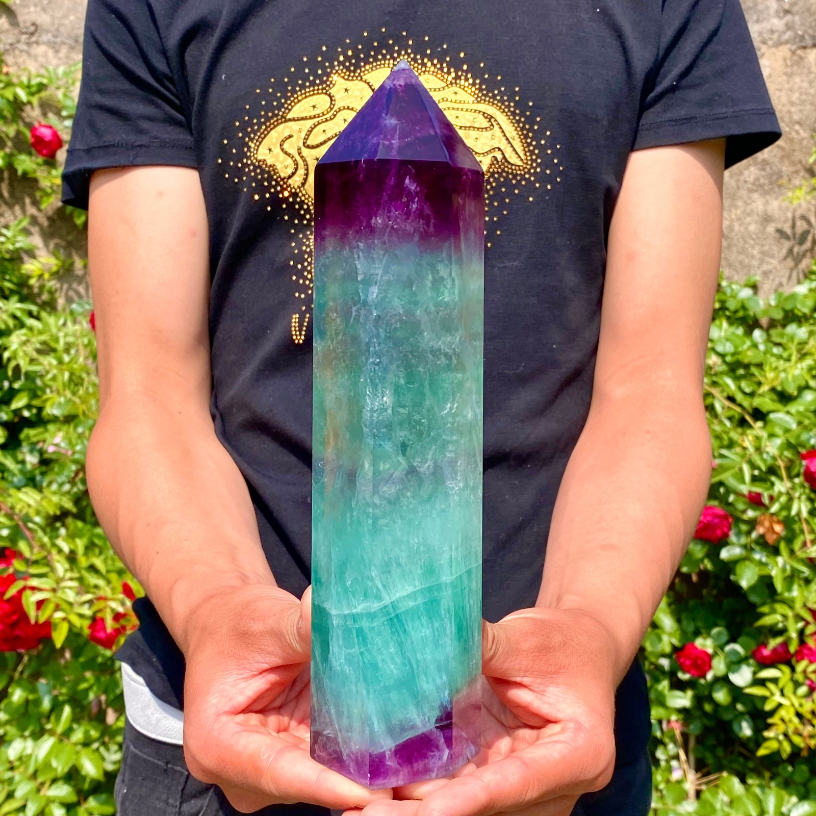 3.19LB Natural rainbow fluorite obelisk quartz crystal wand point Gem Healing