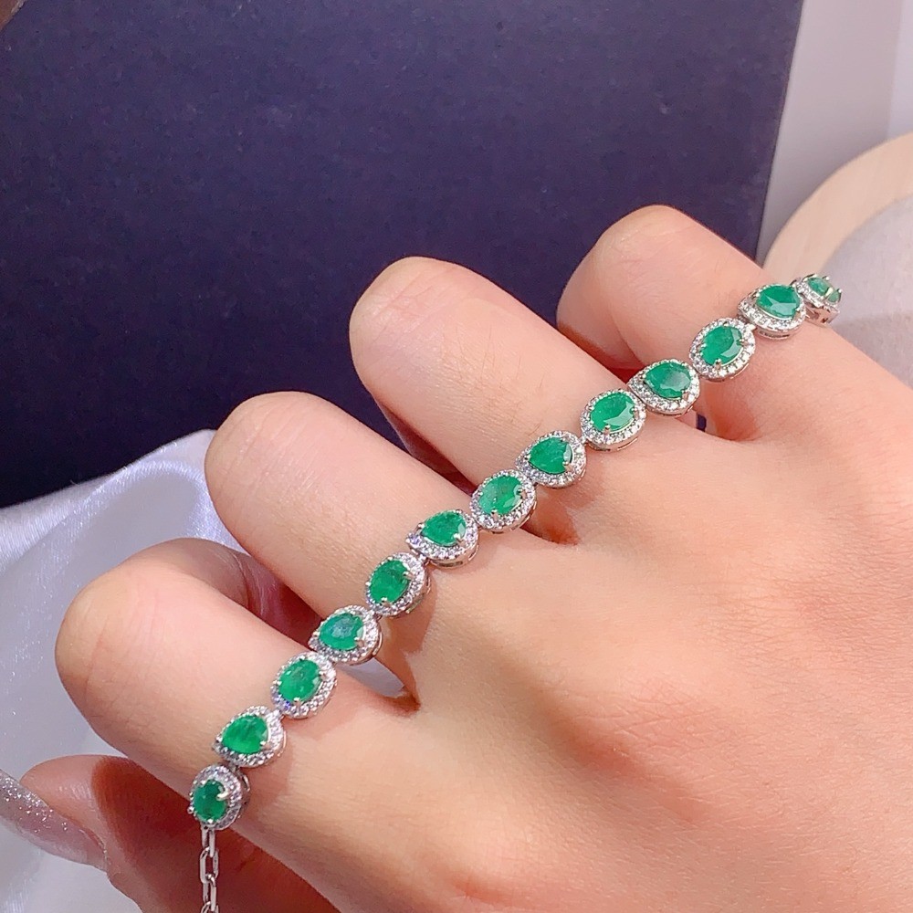 High Quality oval emerald bracelet Gemstone jewelry S925 Silver Plated 18K Gold