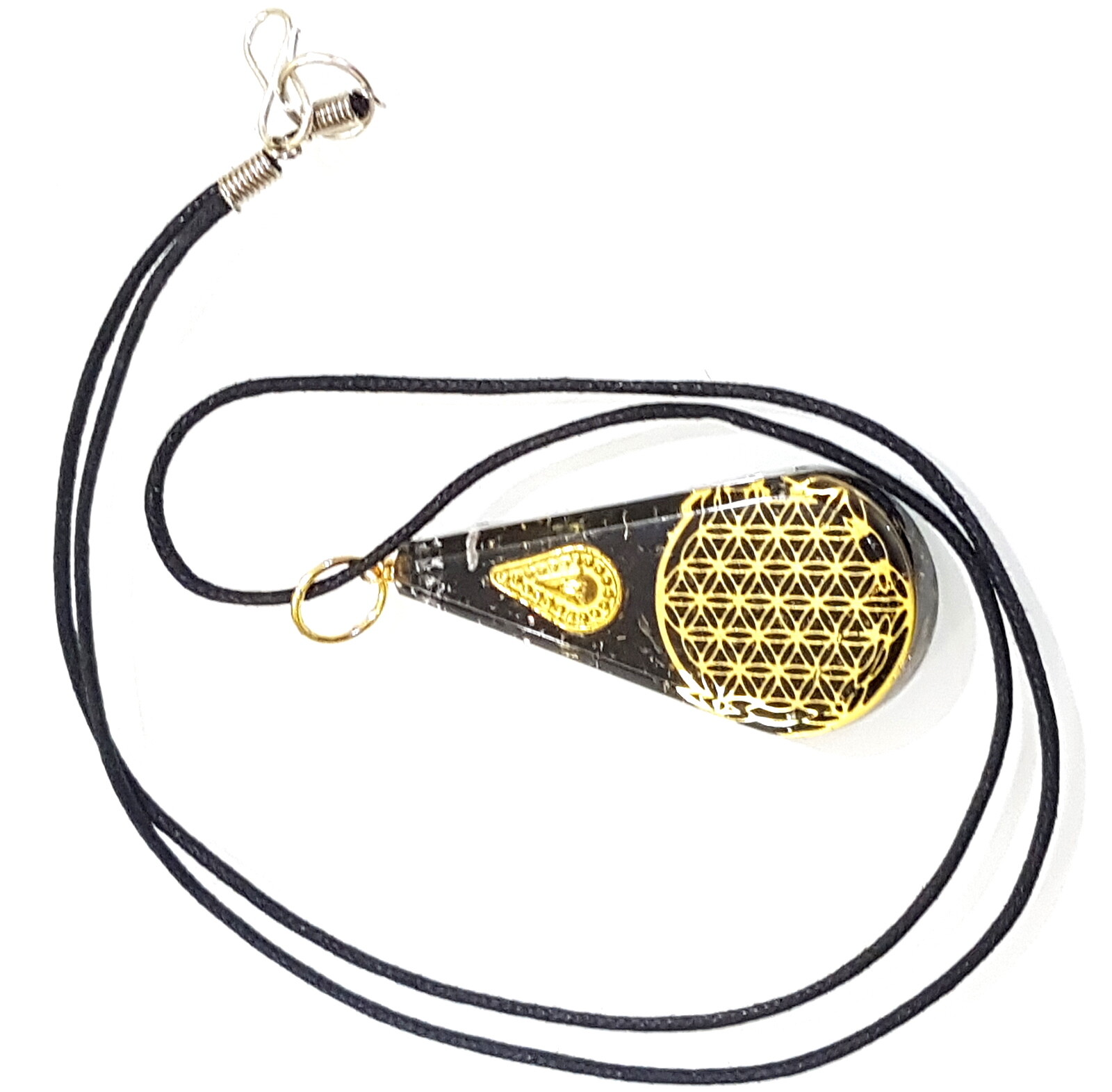 Flower of Life Sacred Geometry Black Tourmaline Orgone Pendant EMF Protection