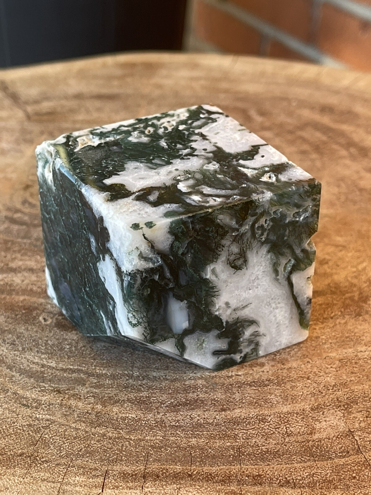 Natural Moss Agate Large Floating Cube Crystal With Beautiful Green White Colors