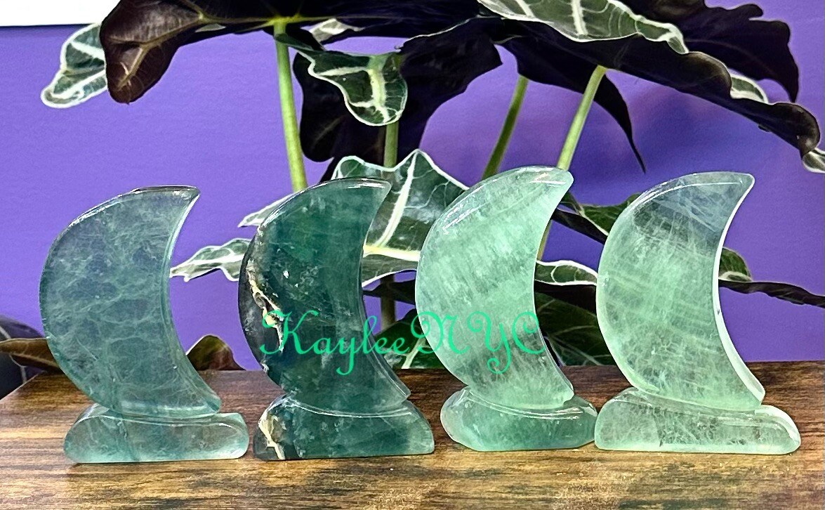 Wholesale Lot 4 Pcs Natural Green Fluorite Moons Healing Energy