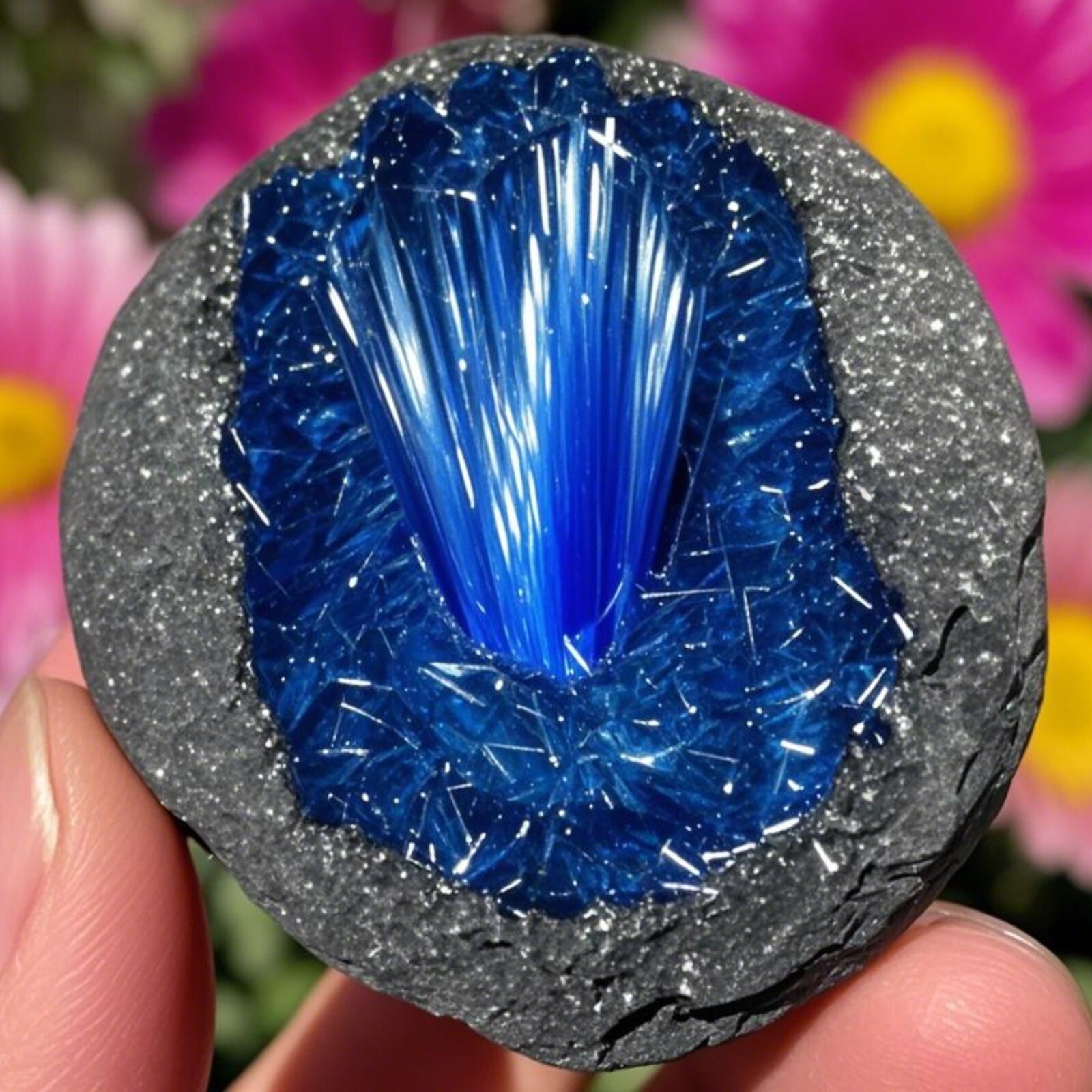 Rare Blue Copper Crystal Cluster Goethite Quartz Mineral Specimen Display Decor