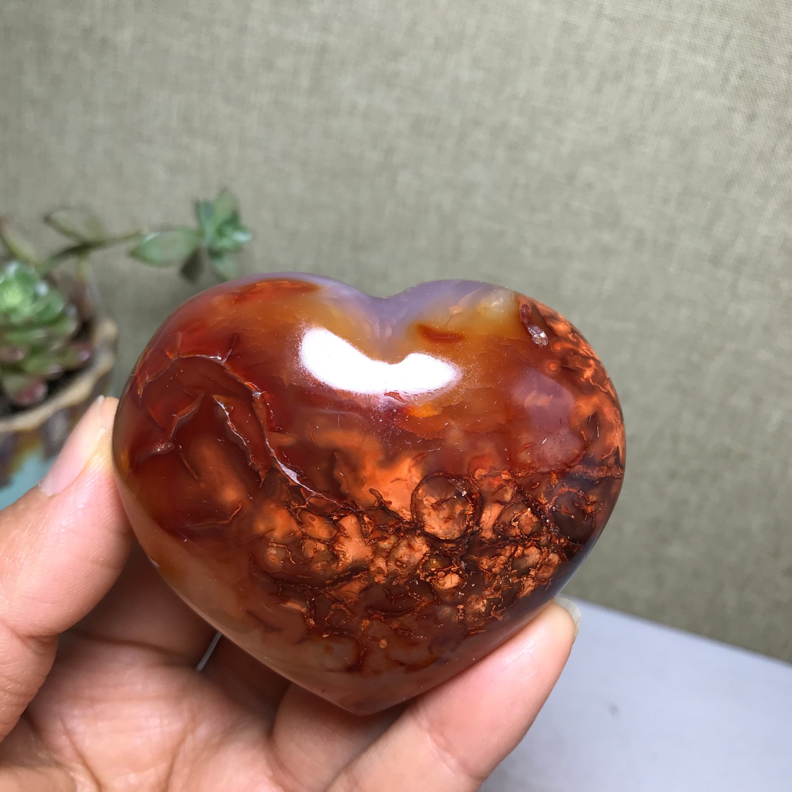 NATURAL red agate heart shaped Hand carved polished Crystal specimen 163g A4102
