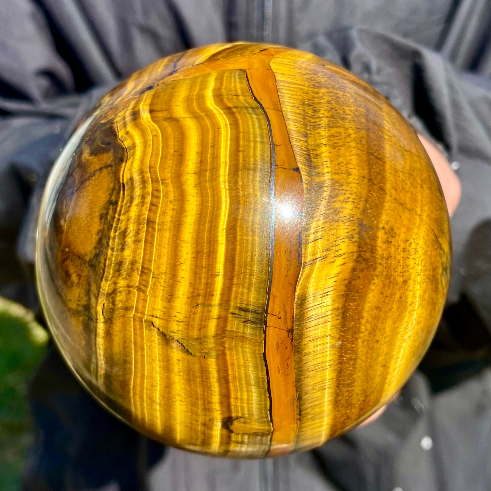 2.24LB Large Natural Tiger Eye Stone Crystal Ball Quartz Healing Sphere Décor